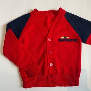 Vintage Toddler Cardigan Sweater Spaceship
